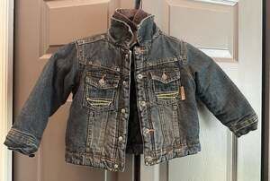 Toddler Timberland denim coat lined, button off double collar  3T
